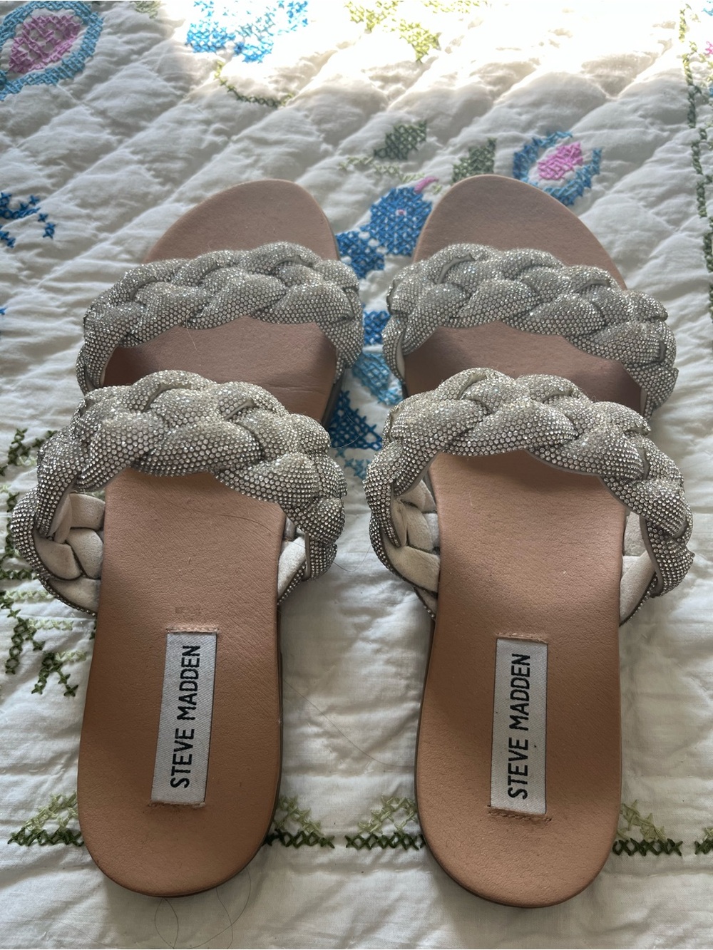 Steve Madden Braided Sparkle Slide Sandals in Silver
